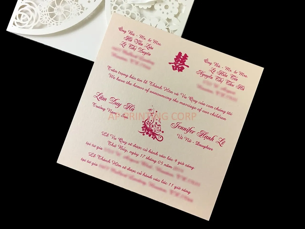 Blush Lace Crown Laser Cut Wedding Invitation