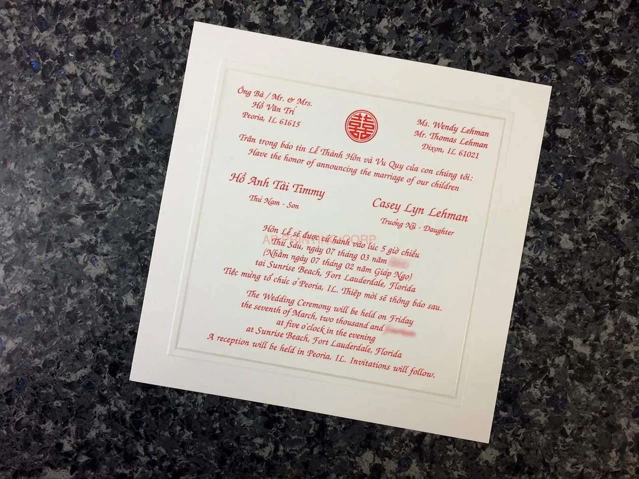 K781 [I-10] Vietnamese & English Wedding Invitation