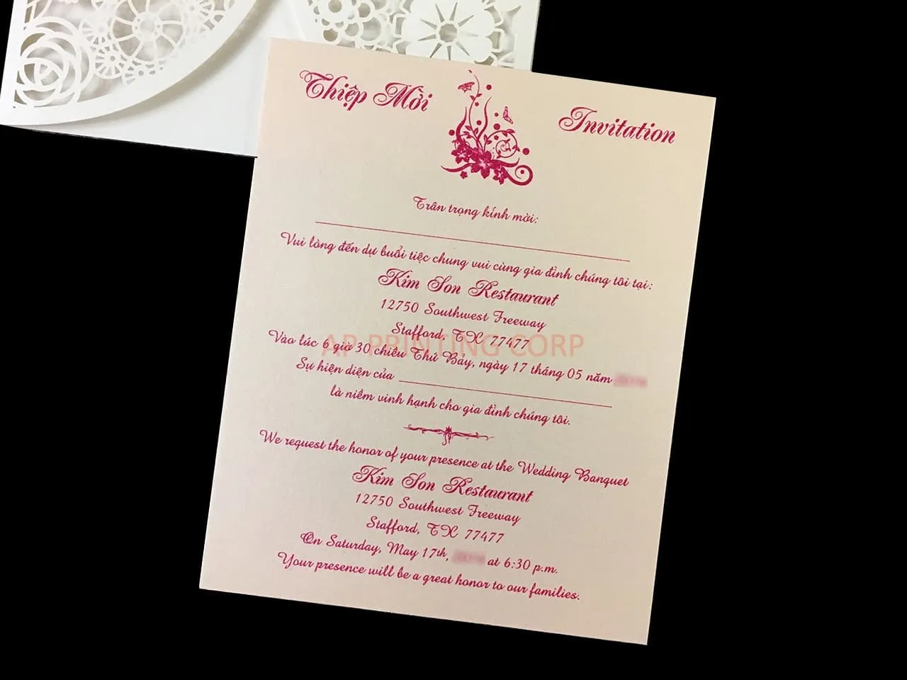 Blush Lace Crown Laser Cut Wedding Invitation