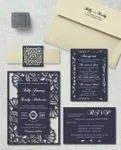 Laser Cut Blue Simple Flat 5x7 Spanish & English Wedding Invitation