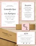 Minimalist Pink Border Simple Flat 5x7 Spanish & English Wedding Invitation