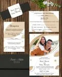 Beige Abstract Shapes Simple Flat 5x7 Spanish & English Wedding Invitation