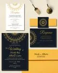 Elegant Golden Mandala Simple Flat 5x7 Spanish & English Wedding Invitation