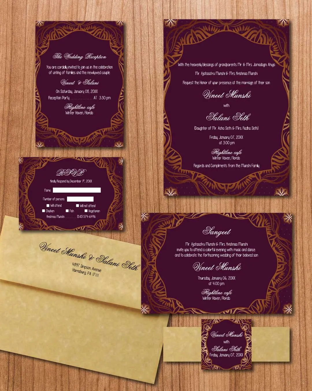 Purple Abstract Border Indian Wedding Invitation