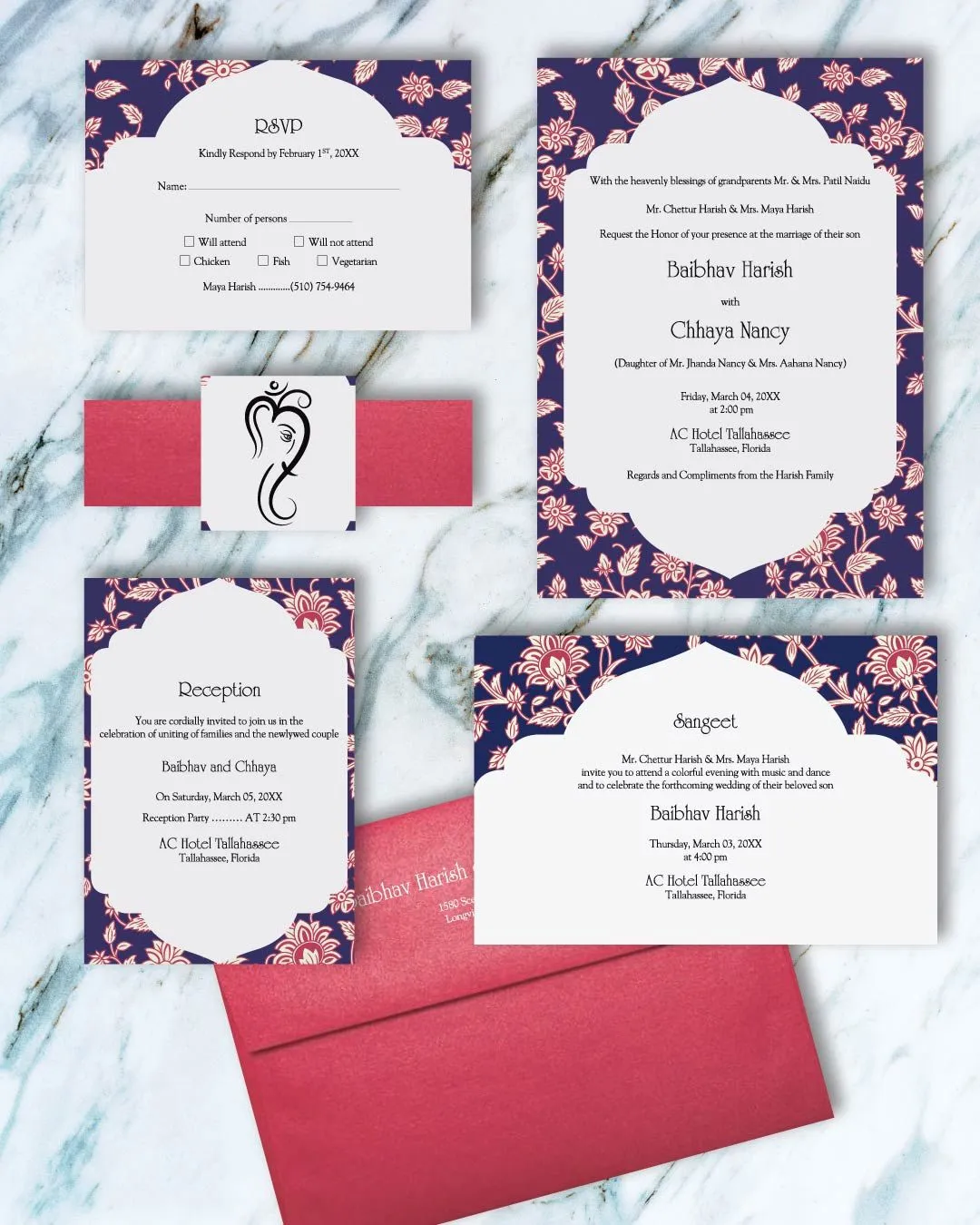 Vintage Floral on Blue Indian Wedding Invitation