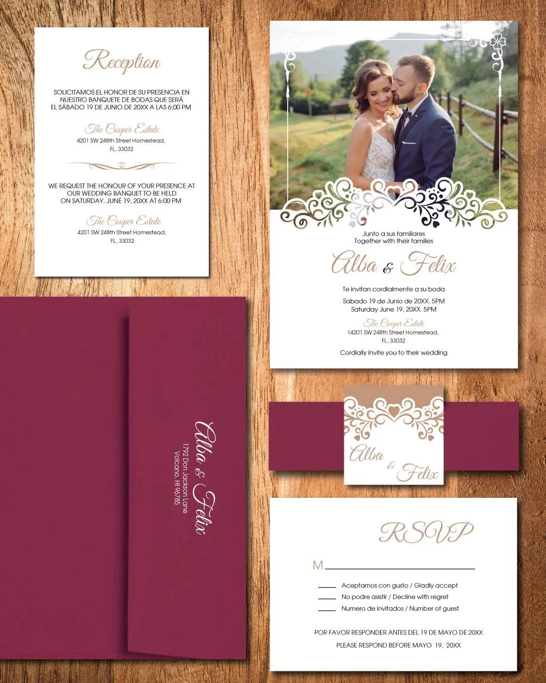 Simple Photo Invitation Simple Flat 5x7 Spanish & English Wedding Invitation