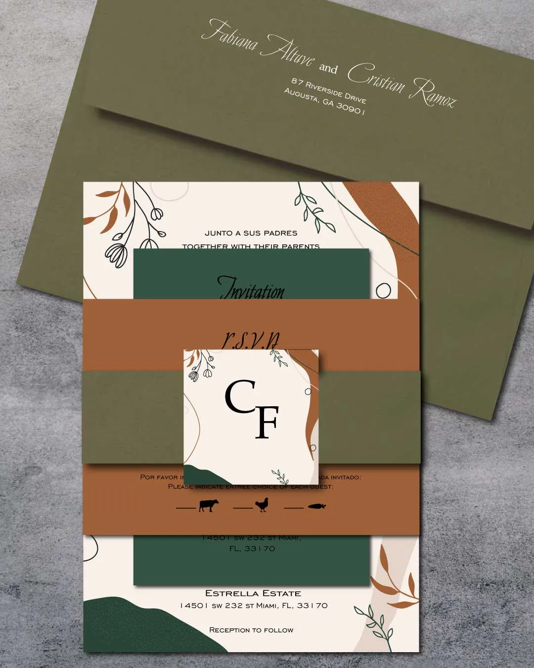 Design Boho Photo Simple Flat 5x7 Spanish & English Wedding Invitation