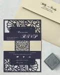 Laser Cut Blue Simple Flat 5x7 Spanish & English Wedding Invitation