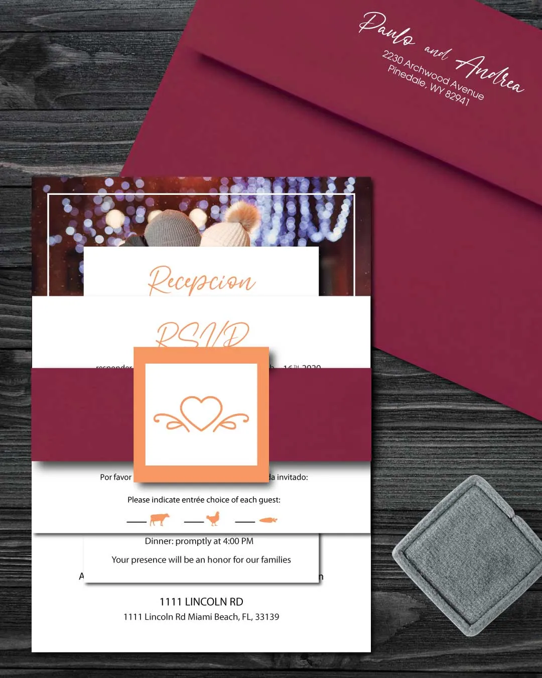Couple Decorative Borders Simple Flat 5x7 Spanish & English Wedding Invitation