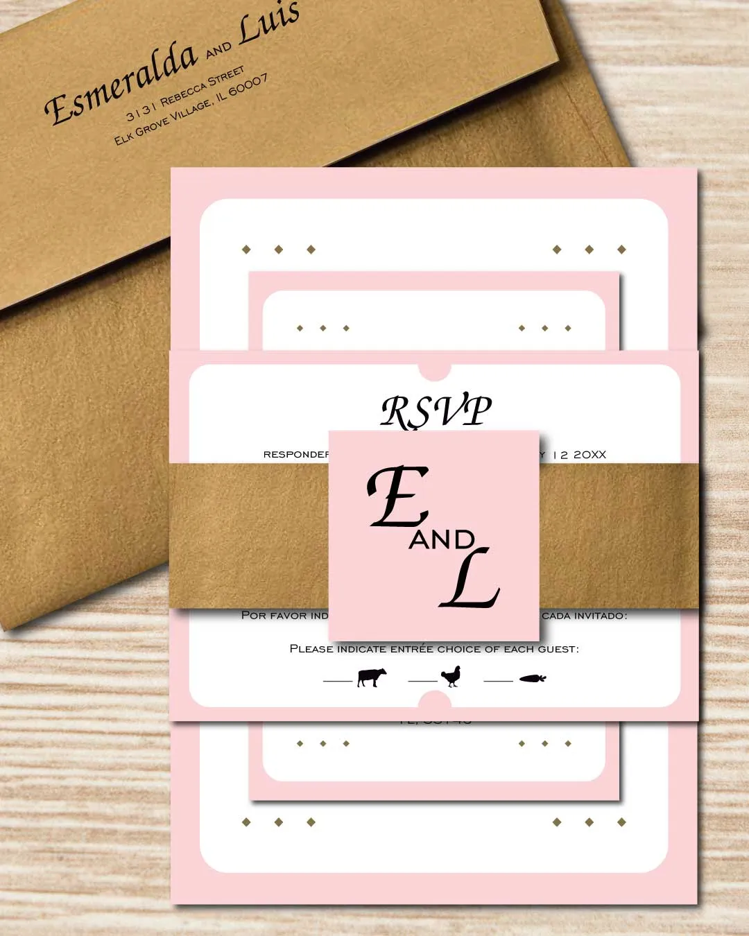 Minimalist Pink Border Simple Flat 5x7 Spanish & English Wedding Invitation