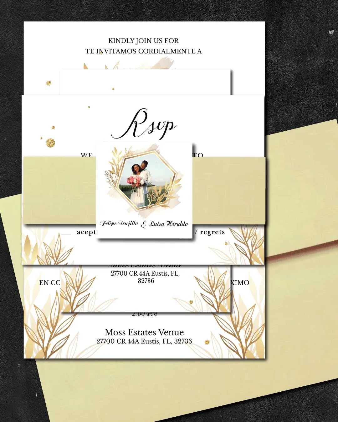 Luxury Gradient Photo Simple Flat 5x7 Spanish & English Wedding Invitation