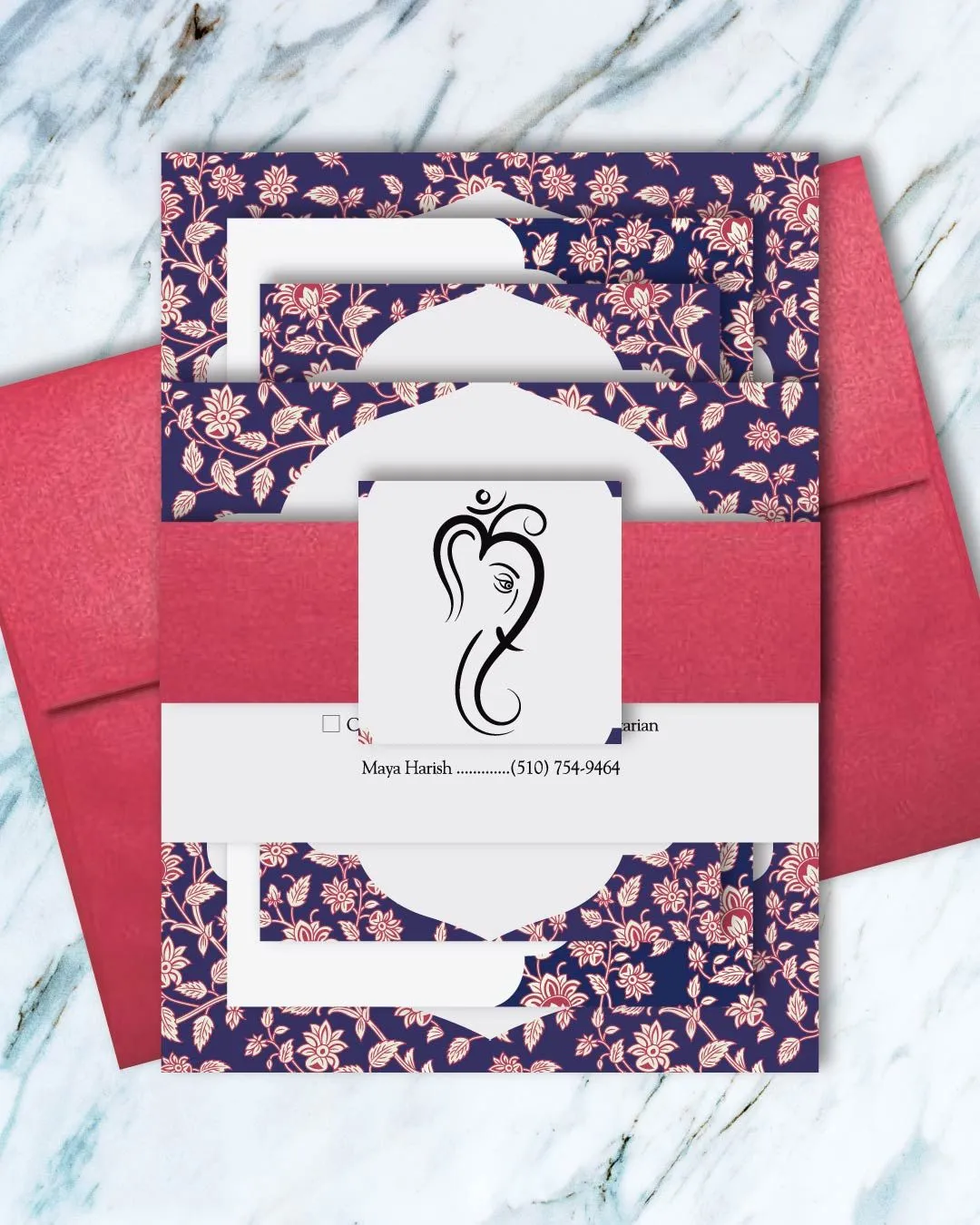 Vintage Floral on Blue Indian Wedding Invitation