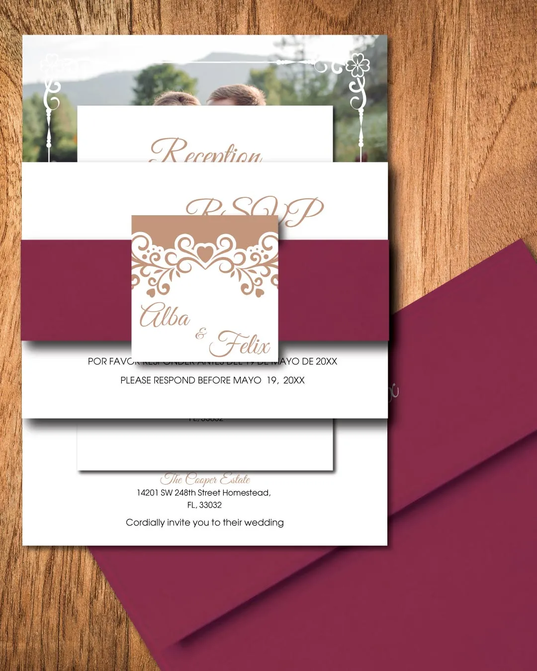 Simple Photo Invitation Simple Flat 5x7 Spanish & English Wedding Invitation