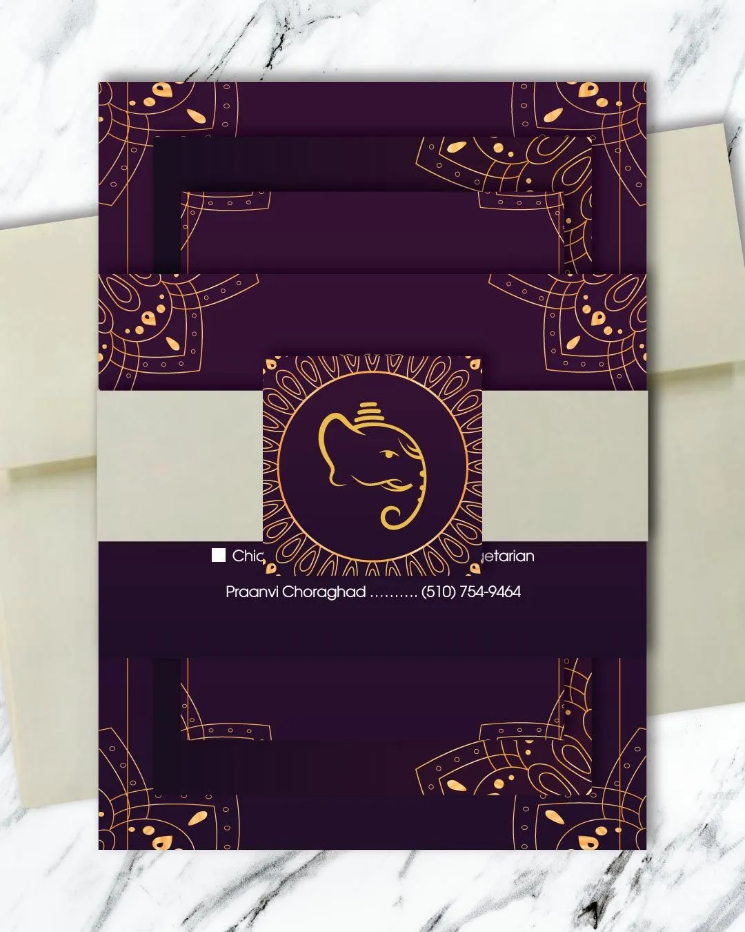 Geometric Golden Flowers Indian Wedding Invitation