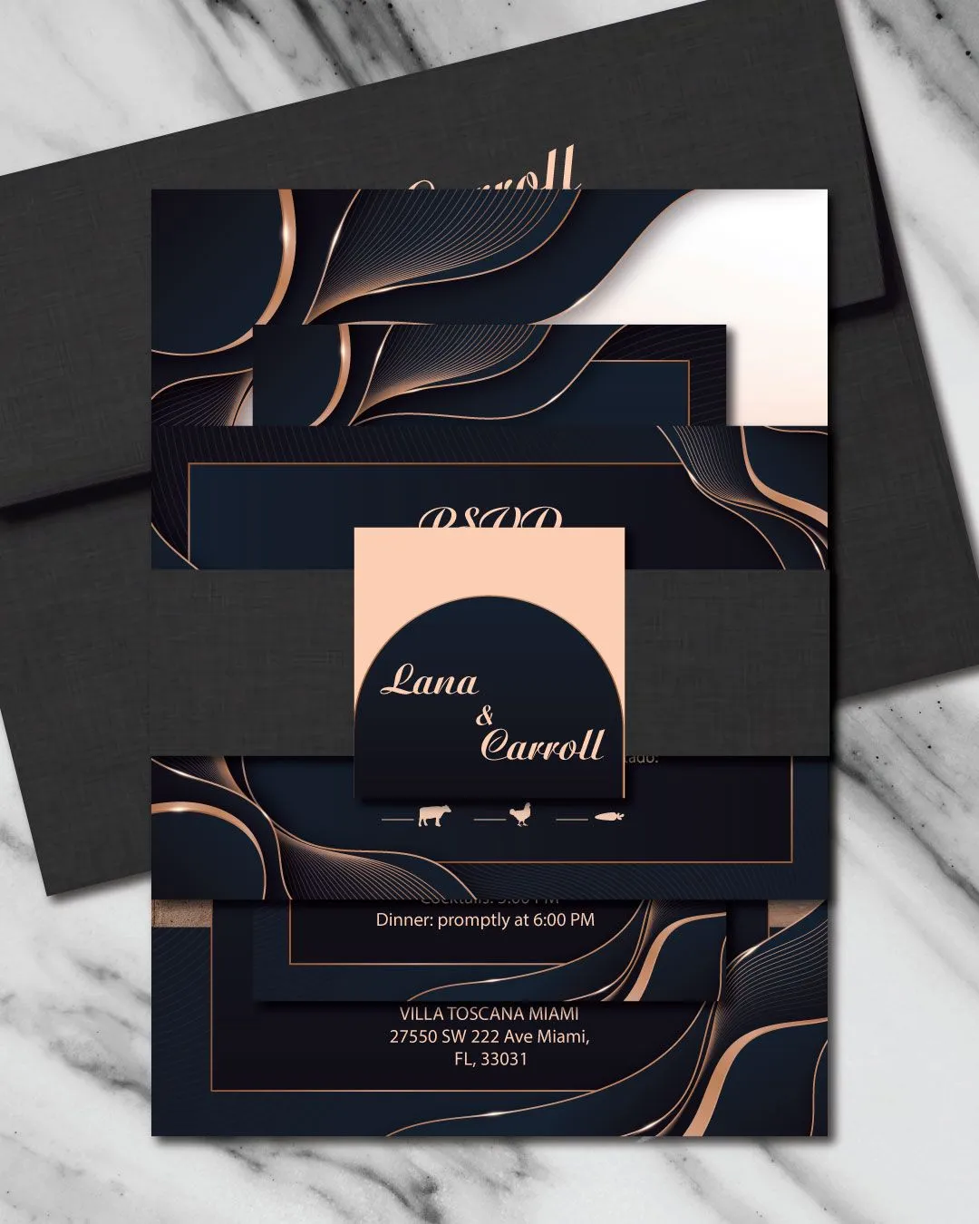 Golden Waves Simple Flat 5x7 Spanish & English Wedding Invitation