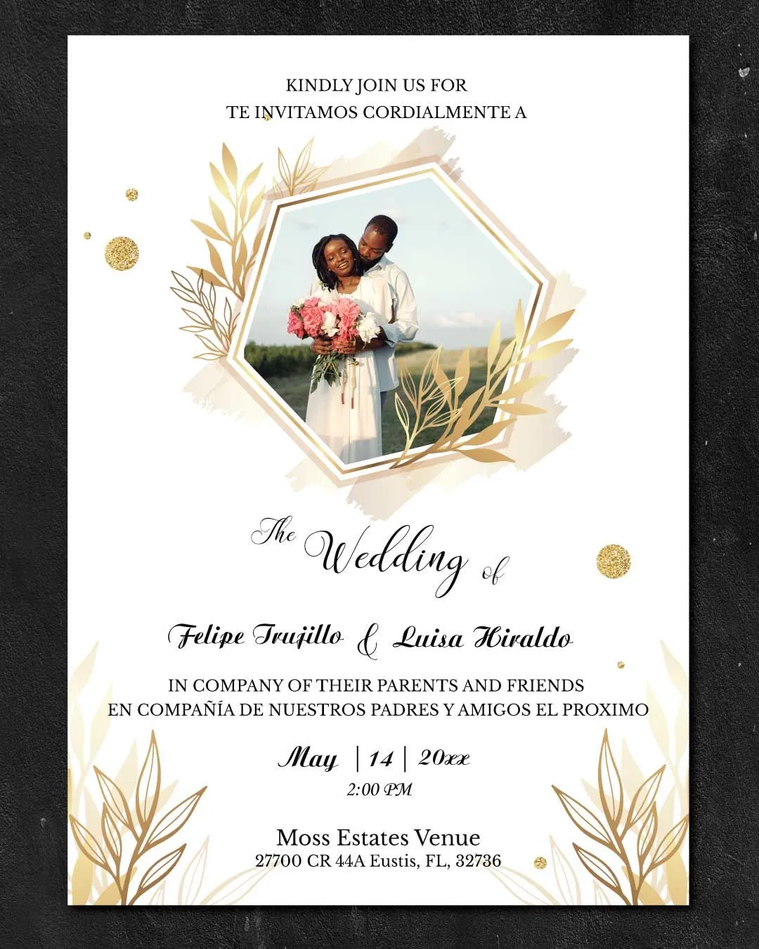 Luxury Gradient Photo Simple Flat 5x7 Spanish & English Wedding Invitation