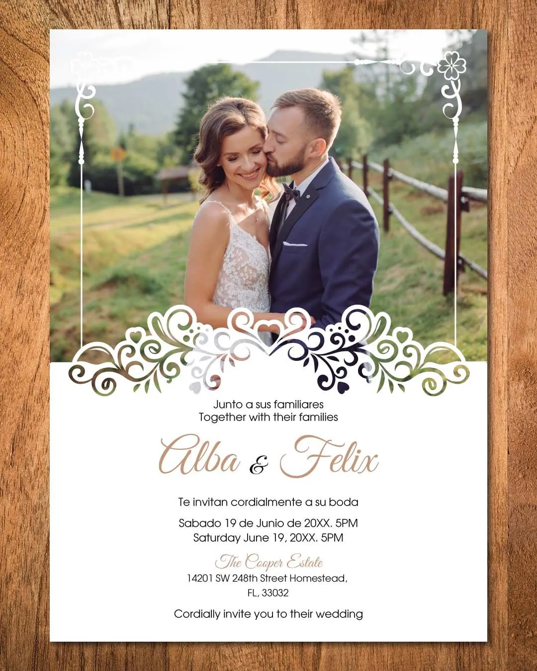 Simple Photo Invitation Simple Flat 5x7 Spanish & English Wedding Invitation