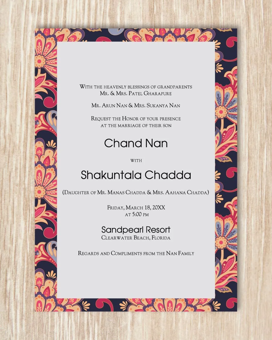 Lively Spring Flowers Indian Wedding Invitation