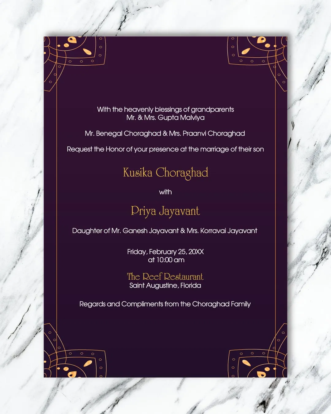 Geometric Golden Flowers Indian Wedding Invitation