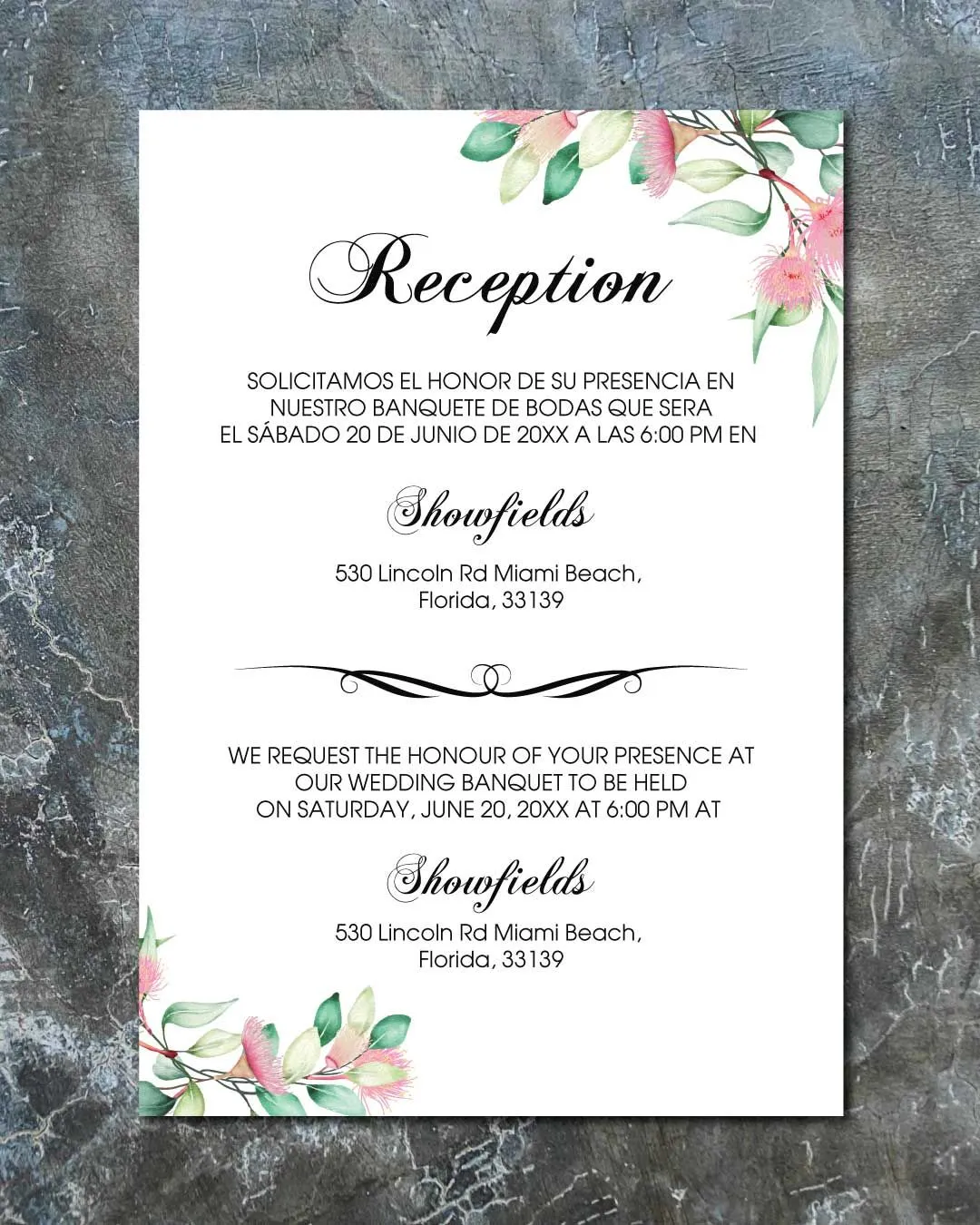 Eucalyptus Flower Simple Flat 5x7 Spanish & English Wedding Invitation
