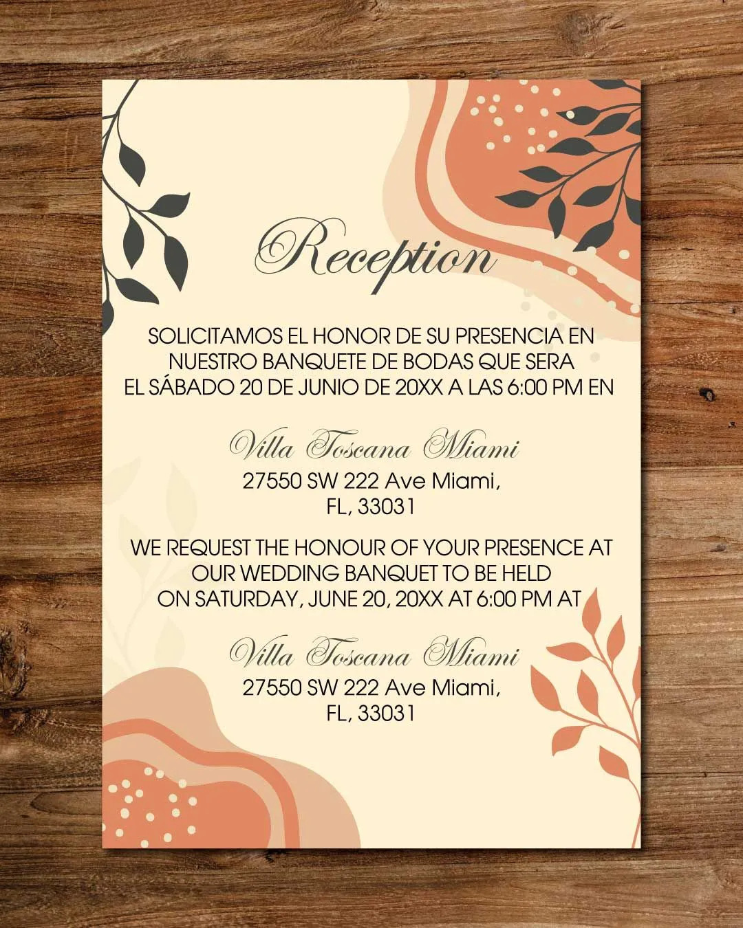 Cream Colored Boho Simple Flat 5x7 Spanish & English Wedding Invitation