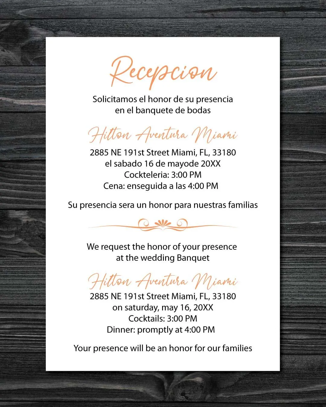 Couple Decorative Borders Simple Flat 5x7 Spanish & English Wedding Invitation