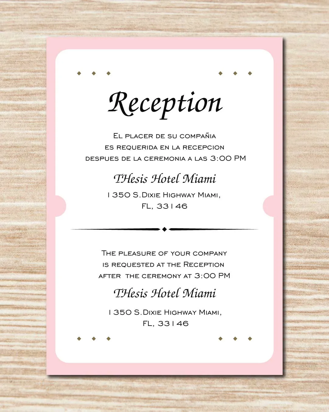 Minimalist Pink Border Simple Flat 5x7 Spanish & English Wedding Invitation