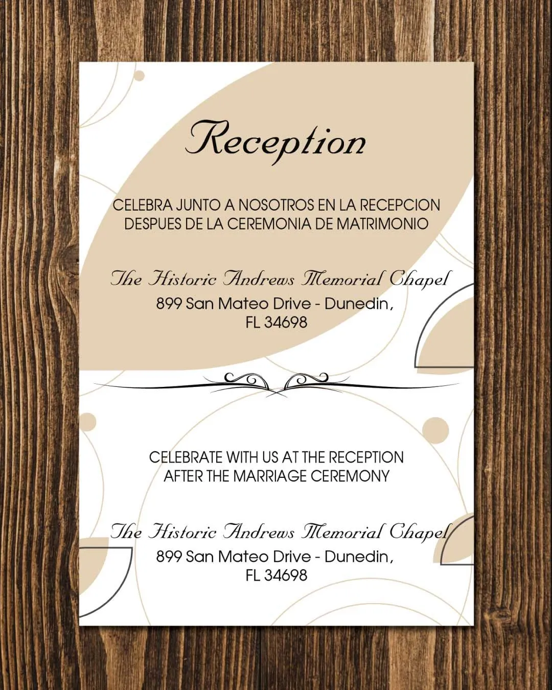 Beige Abstract Shapes Simple Flat 5x7 Spanish & English Wedding Invitation
