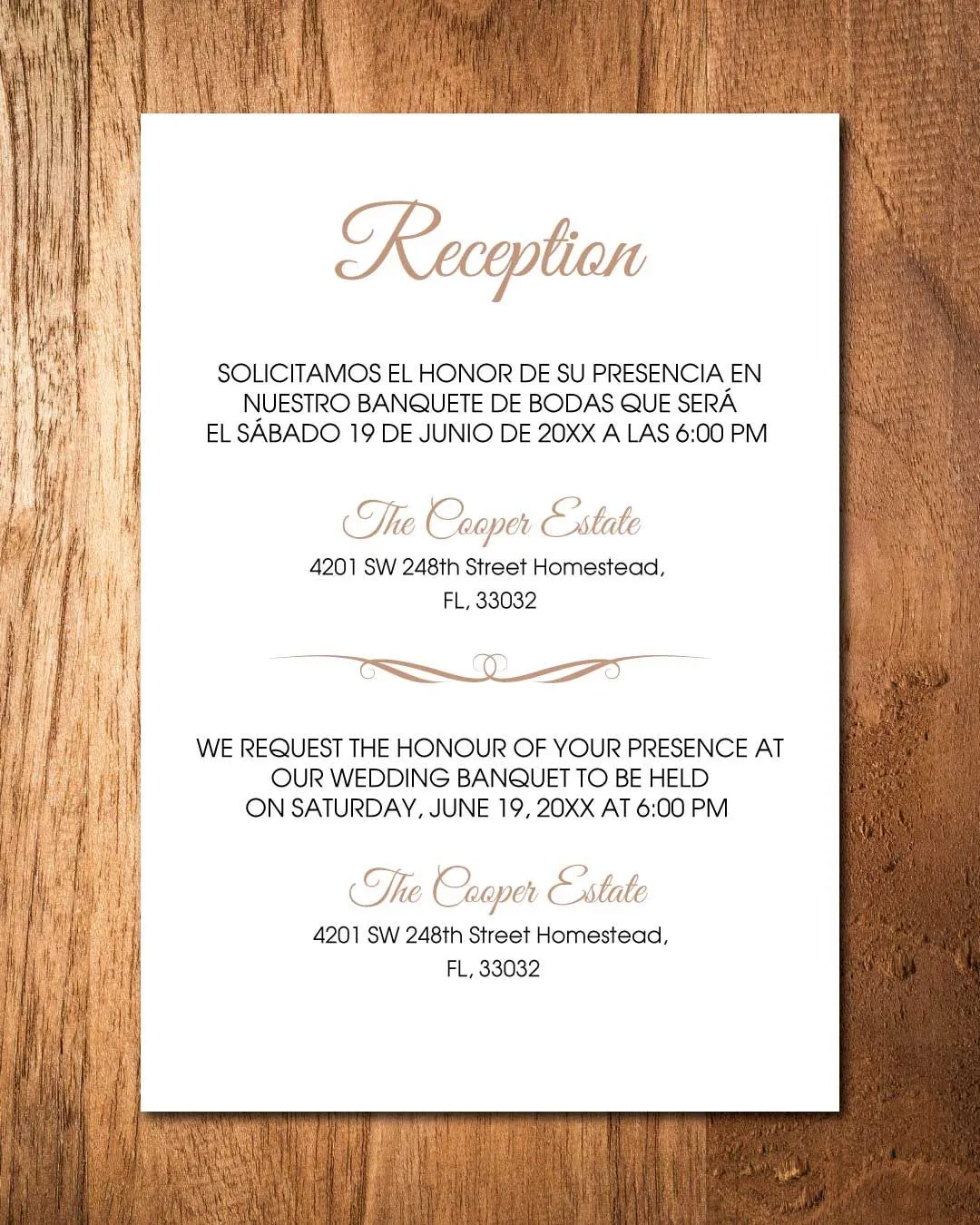 Simple Photo Invitation Simple Flat 5x7 Spanish & English Wedding Invitation