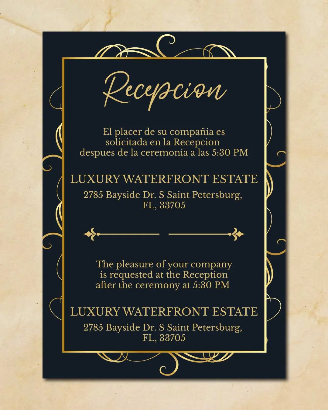 Elegant Gold Decorations Simple Flat 5x7 Spanish & English Wedding Invitation