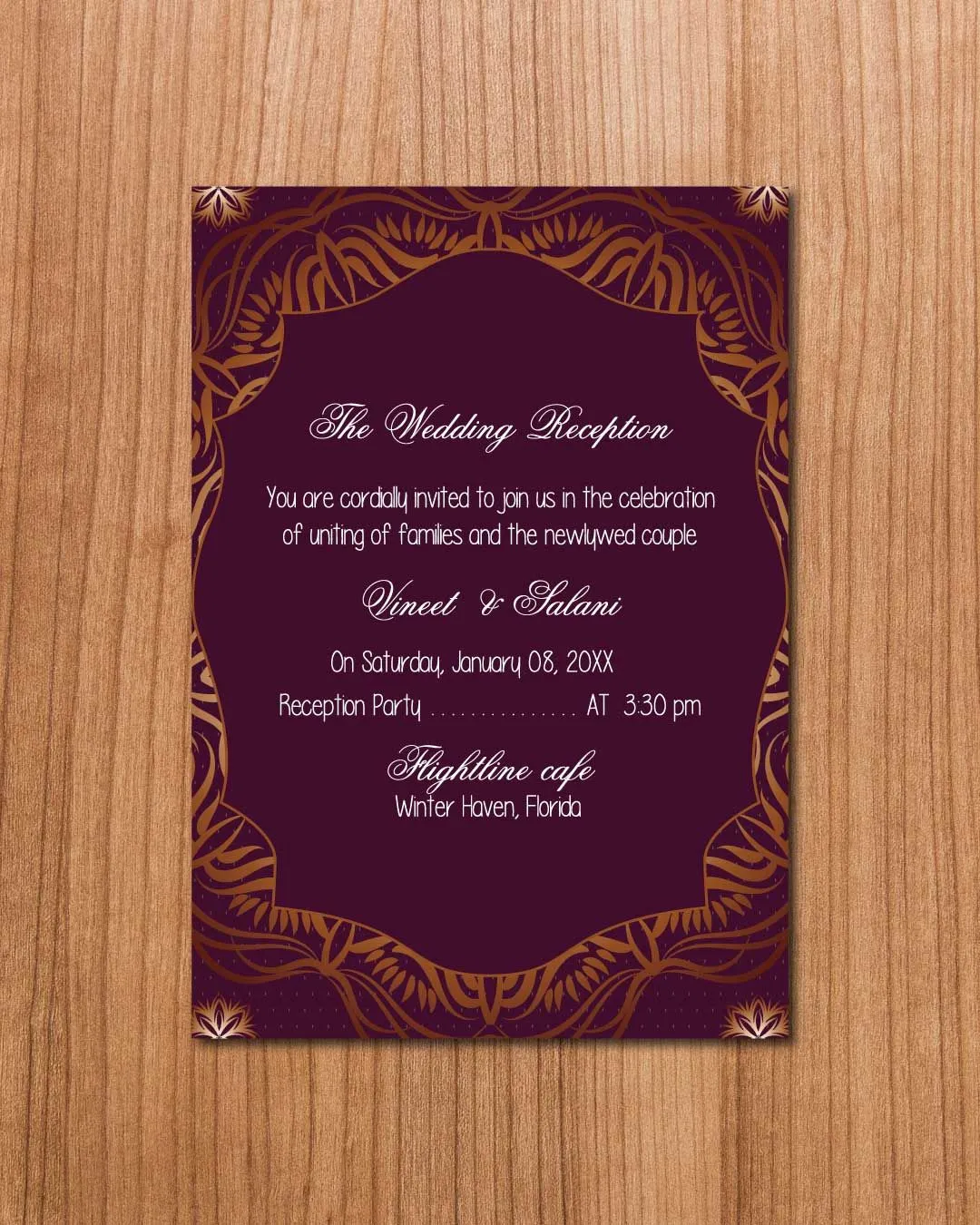 Purple Abstract Border Indian Wedding Invitation