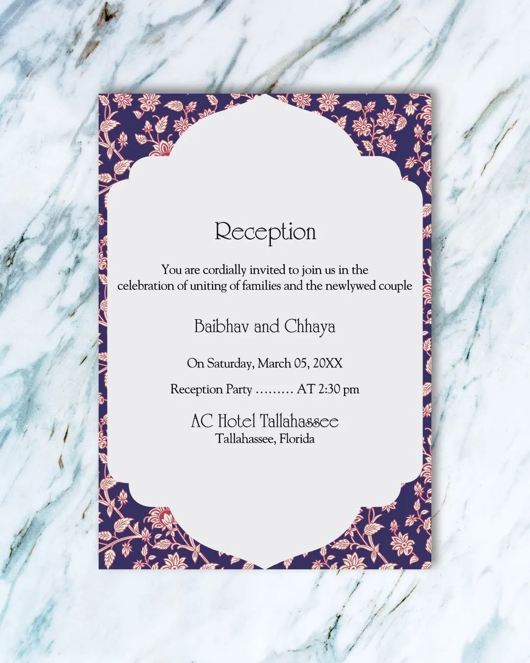 Vintage Floral on Blue Indian Wedding Invitation
