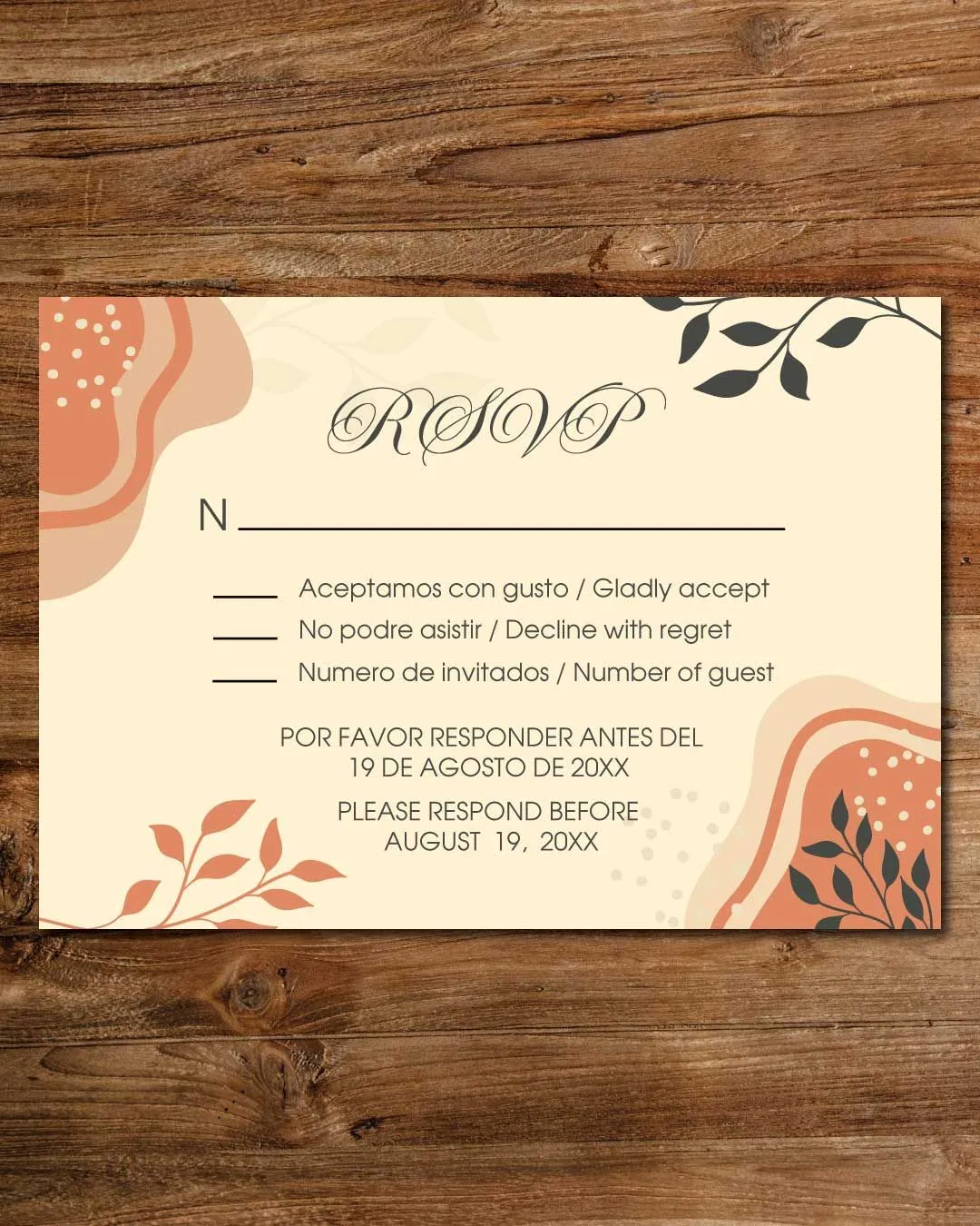 Cream Colored Boho Simple Flat 5x7 Spanish & English Wedding Invitation