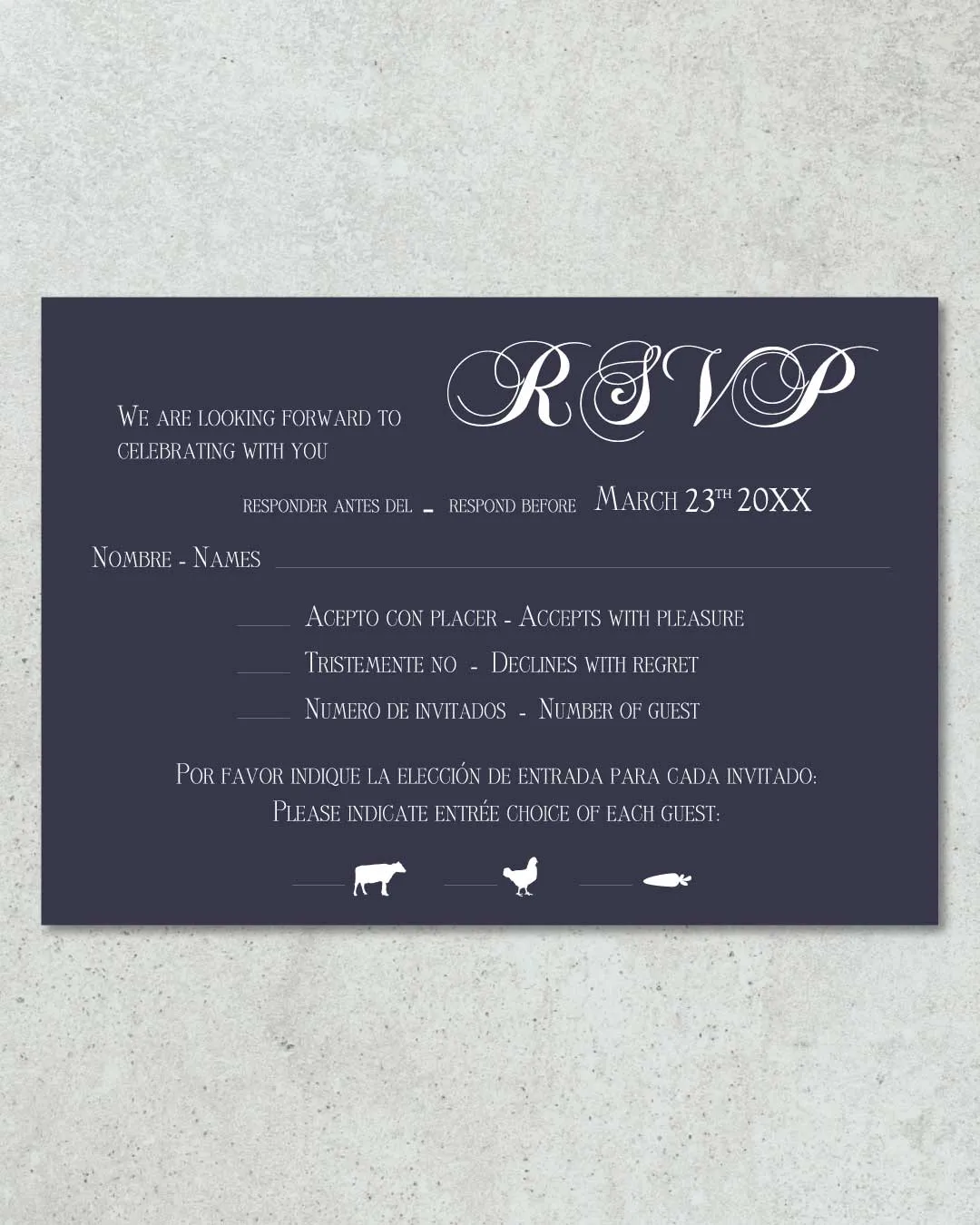 Laser Cut Blue Simple Flat 5x7 Spanish & English Wedding Invitation