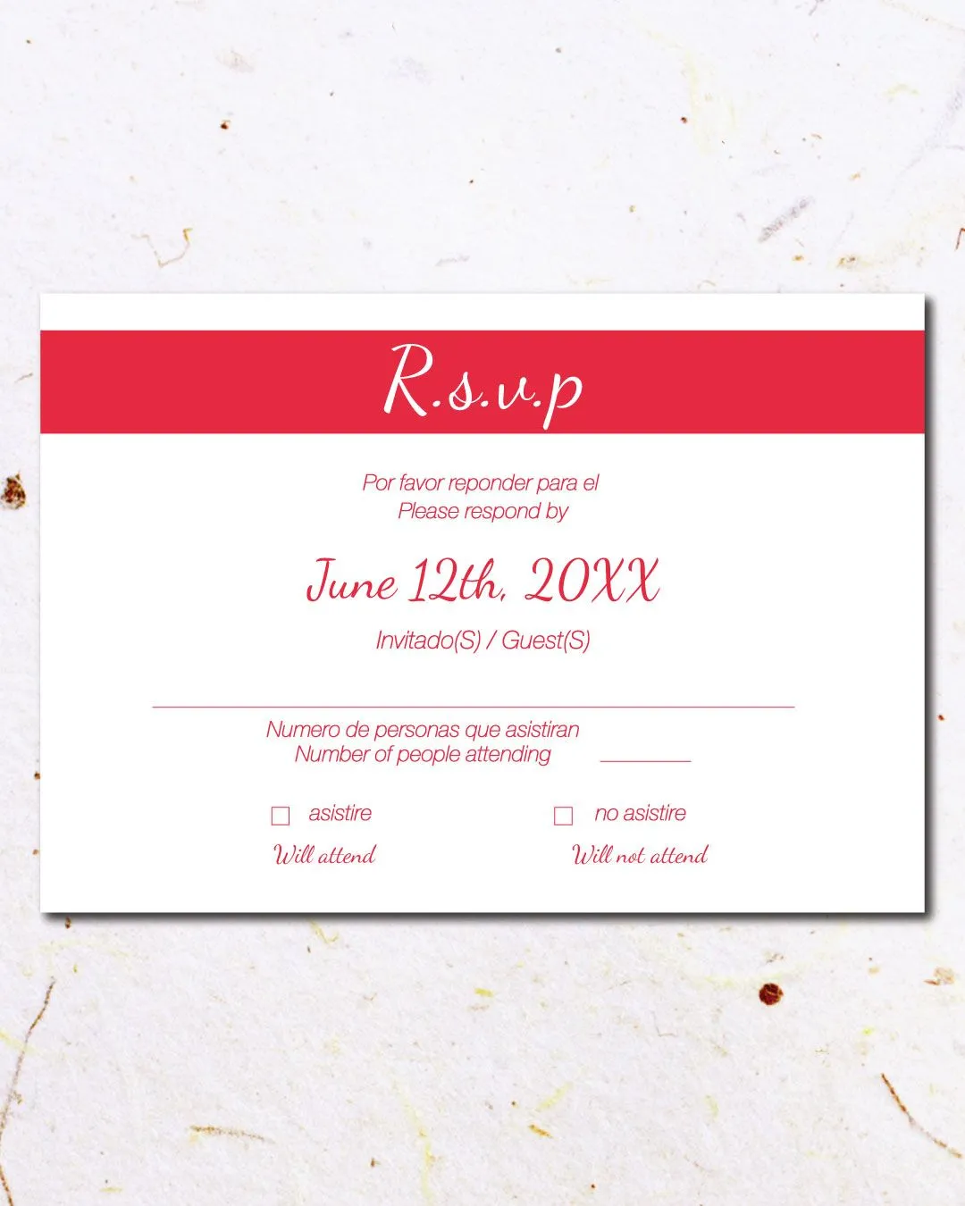 Red Invitation Leaves Simple Flat 5x7 Spanish & English Wedding Invitation