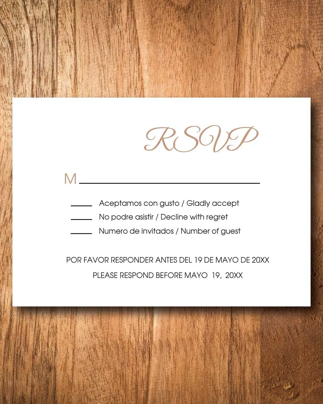 Simple Photo Invitation Simple Flat 5x7 Spanish & English Wedding Invitation