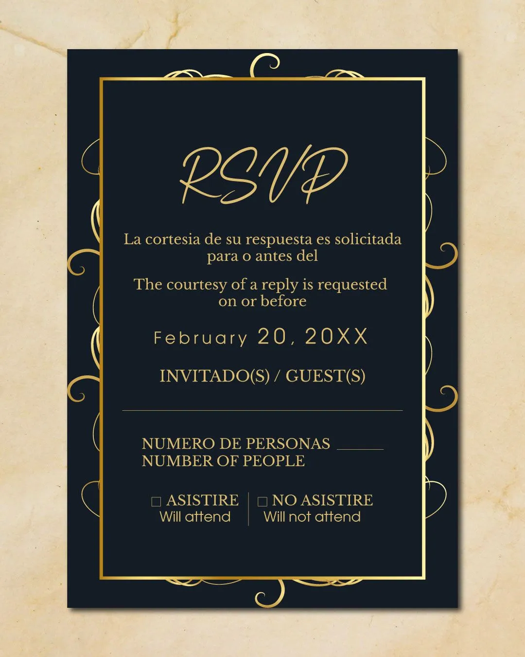 Elegant Gold Decorations Simple Flat 5x7 Spanish & English Wedding Invitation
