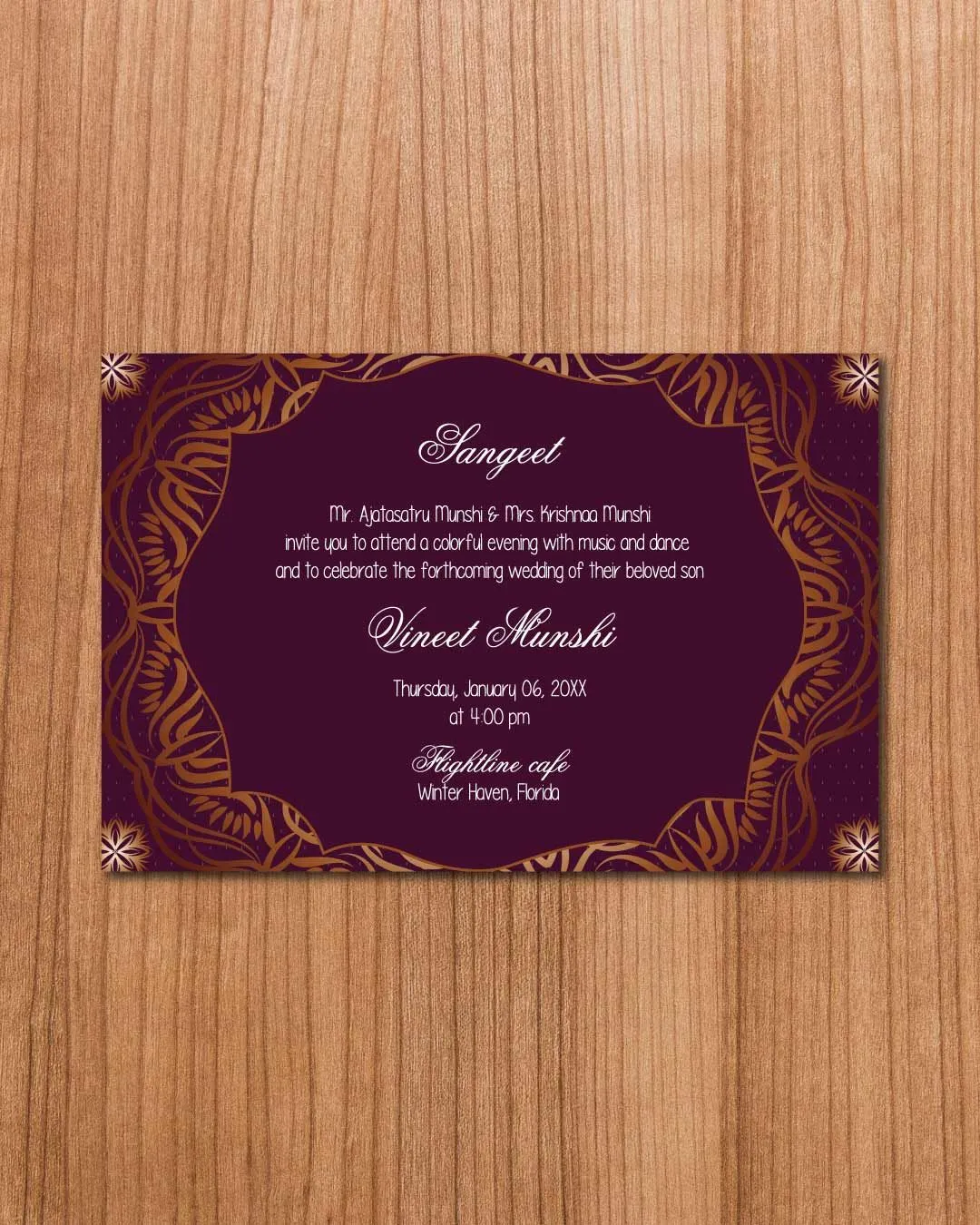 Purple Abstract Border Indian Wedding Invitation
