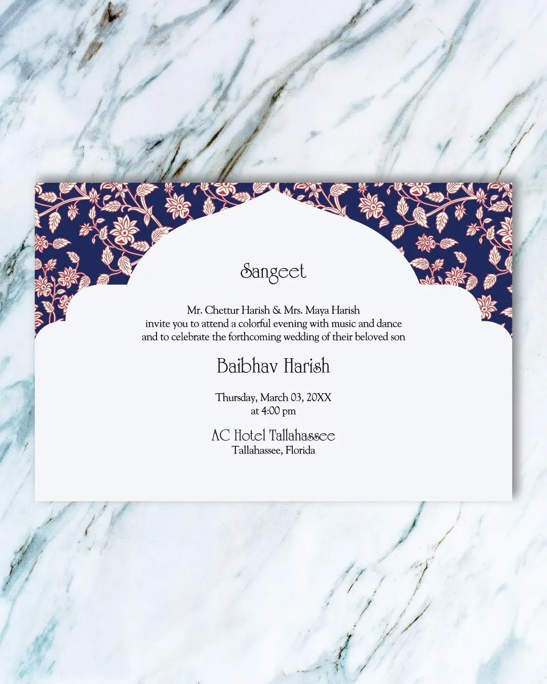 Vintage Floral on Blue Indian Wedding Invitation