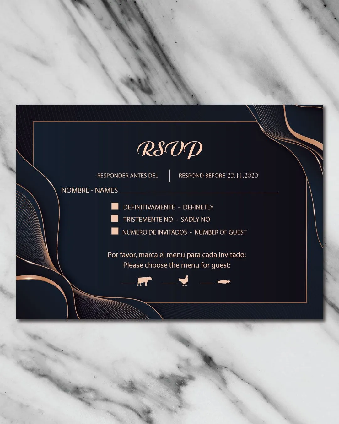 Golden Waves Simple Flat 5x7 Spanish & English Wedding Invitation
