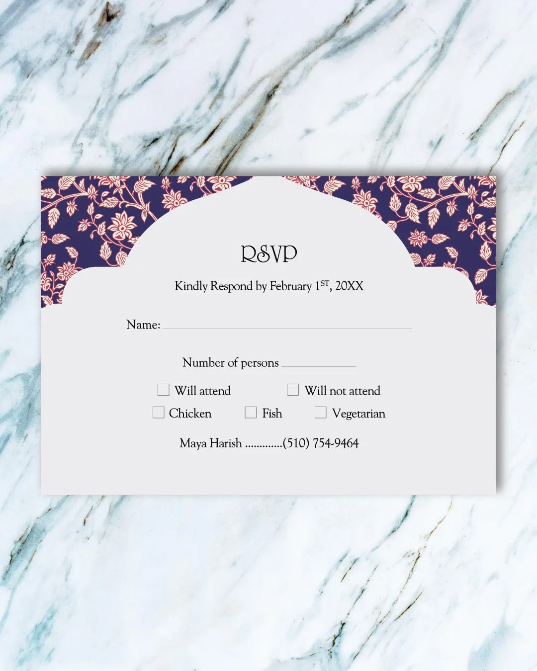 Vintage Floral on Blue Indian Wedding Invitation
