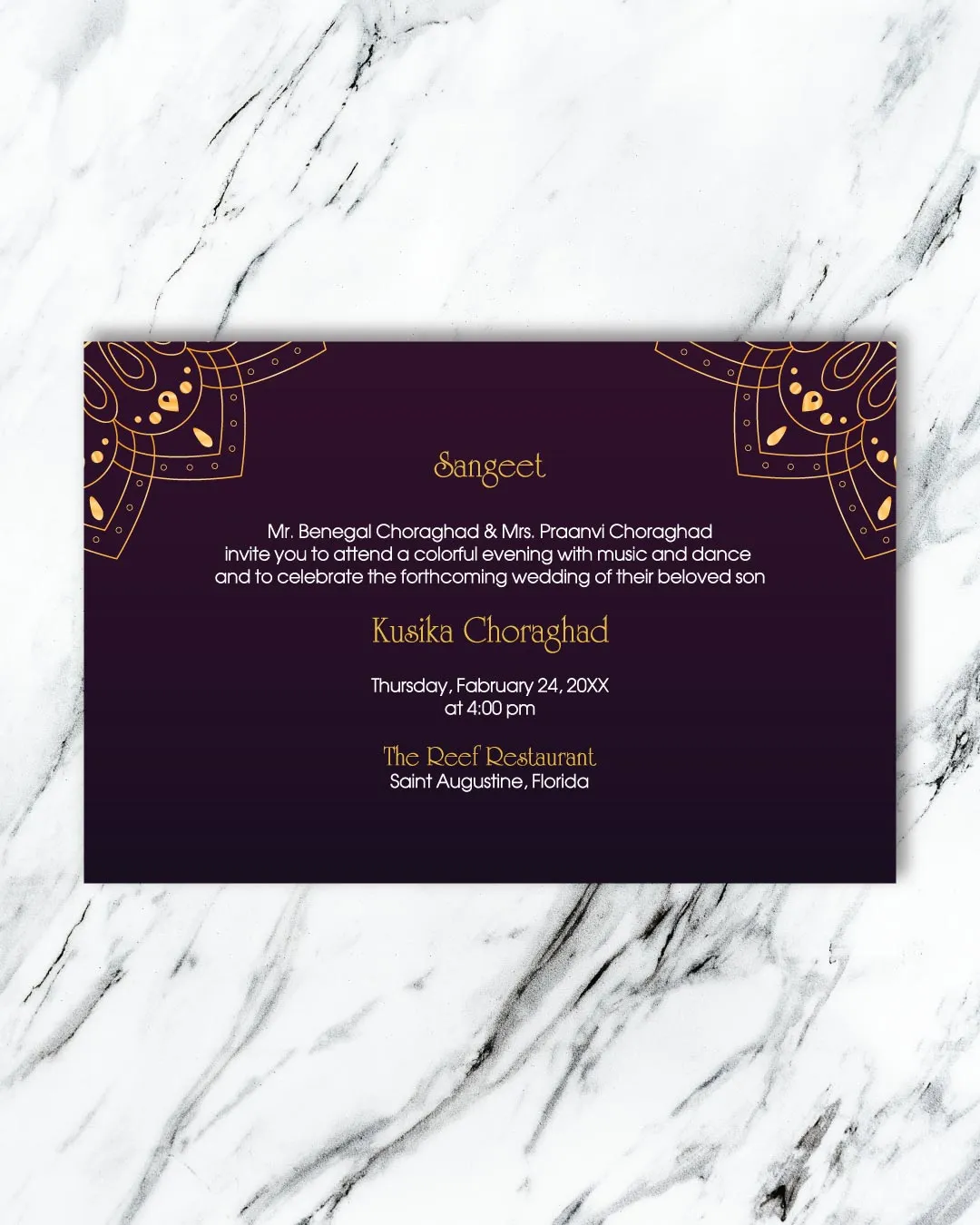 Geometric Golden Flowers Indian Wedding Invitation