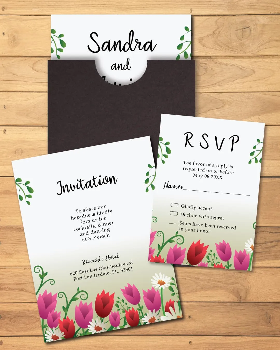 Floral Design Gradient A7 Sleeve Pocket Wedding Invitation