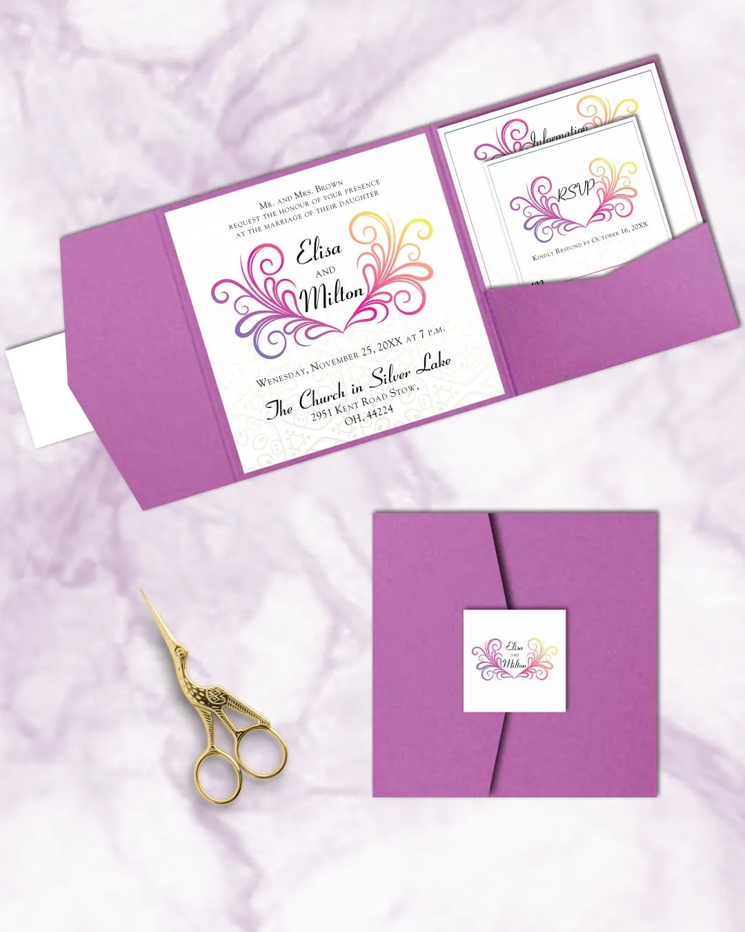Princess Design 6 1/4 Square Himalaya Pocket Wedding Invitation