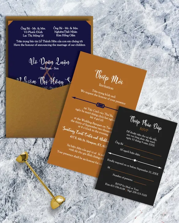 Halloween Colors A7 Denali Pocket Vietnamese & English Wedding Invitation
