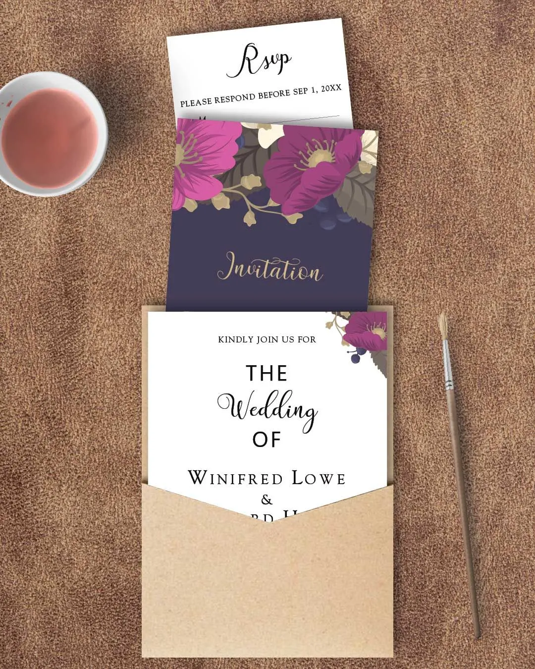 Showy Flowers A7 Denali Pocket Wedding Invitation