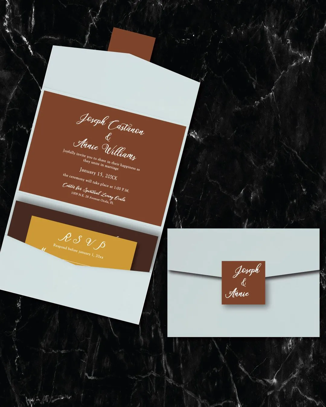 Solid Erin A7 Atlas Pocket Wedding Invitation