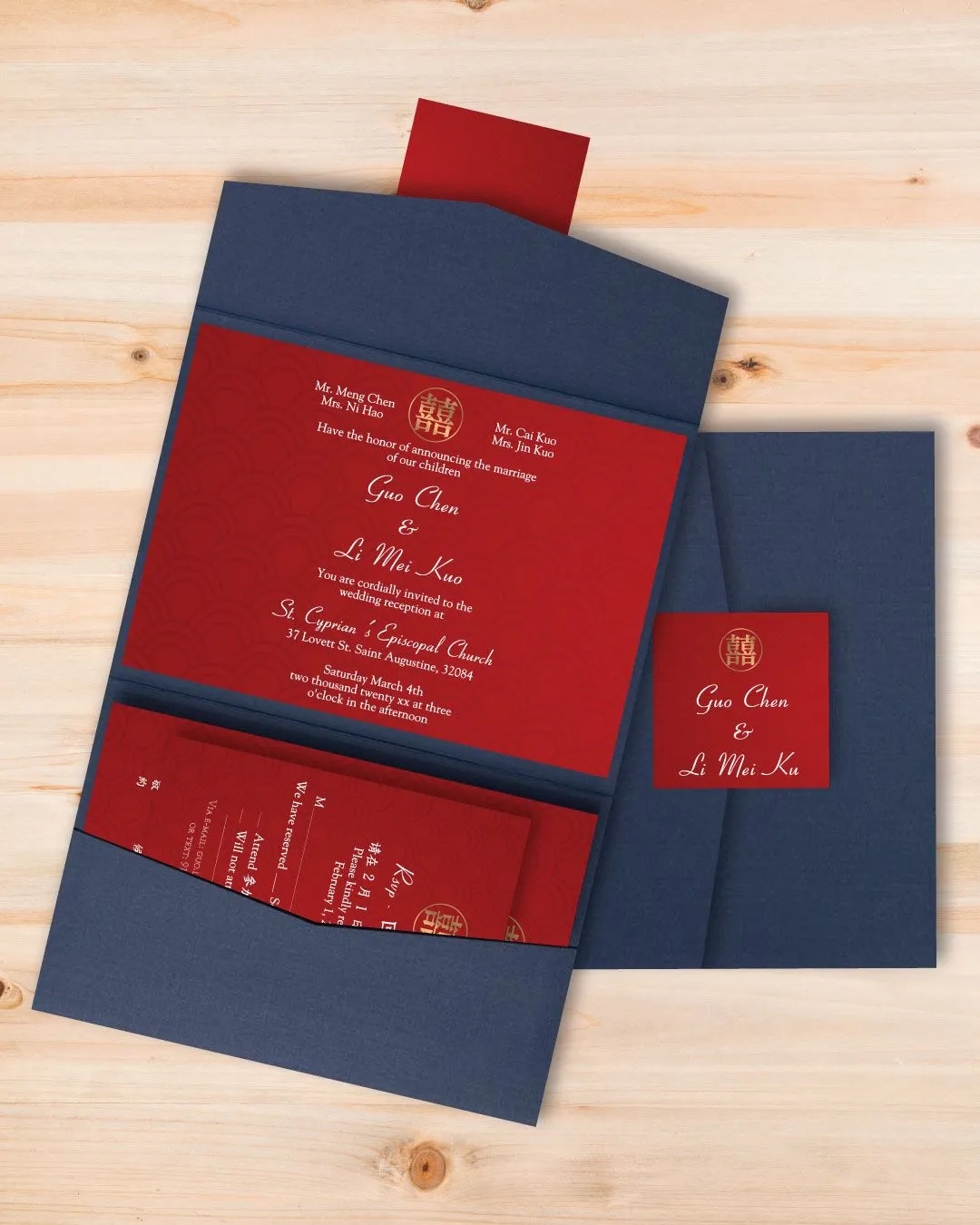 Solid Color Kelli A7 Atlas Pocket Wedding Invitation