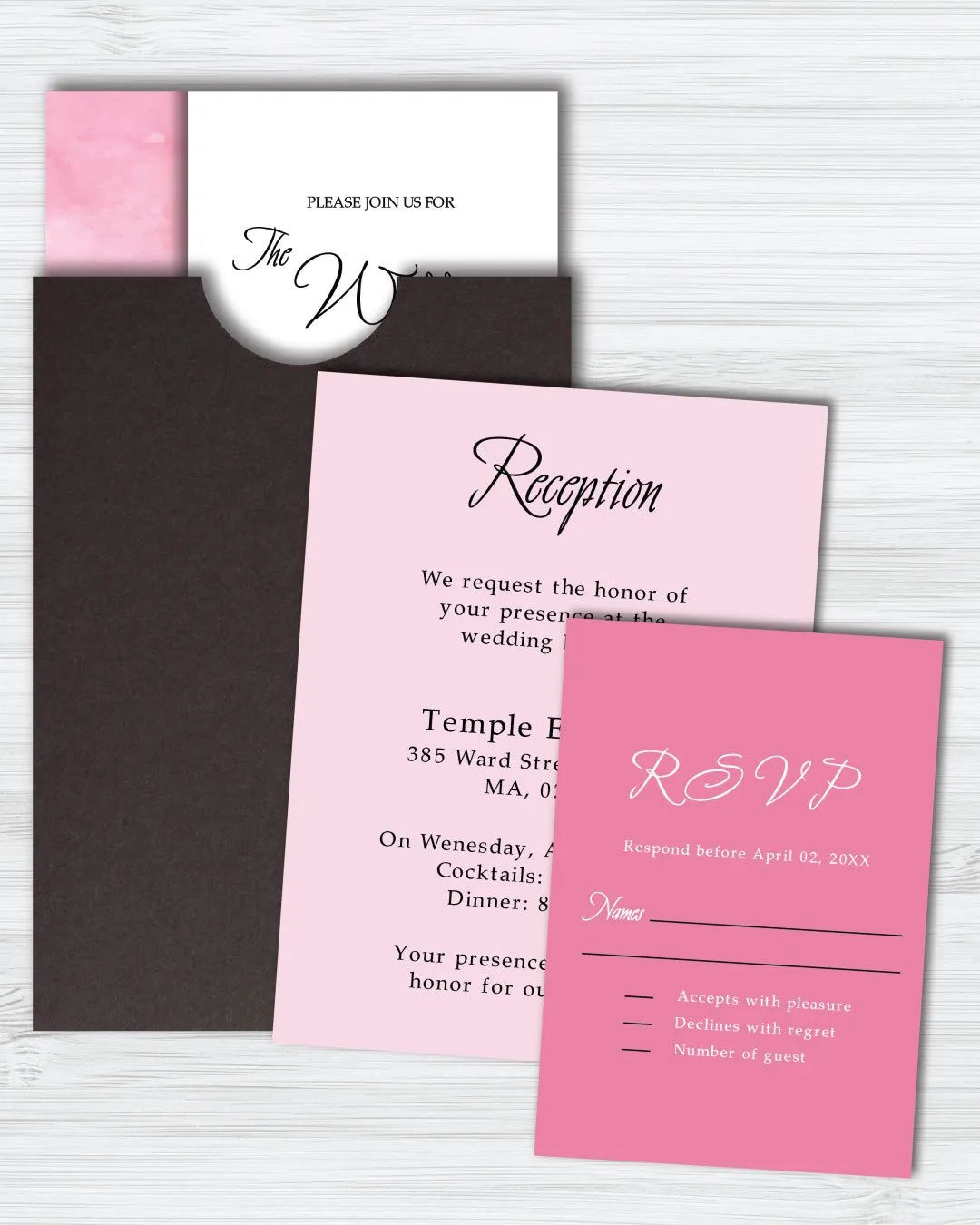 Pink Color Palette A7 Sleeve Pocket Wedding Invitation