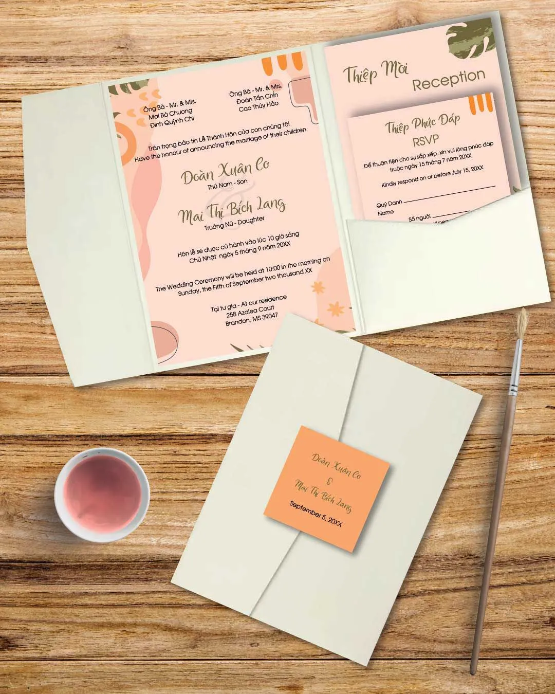 Colorful Abstract Boho A7 Himalaya Pocket Wedding Invitation